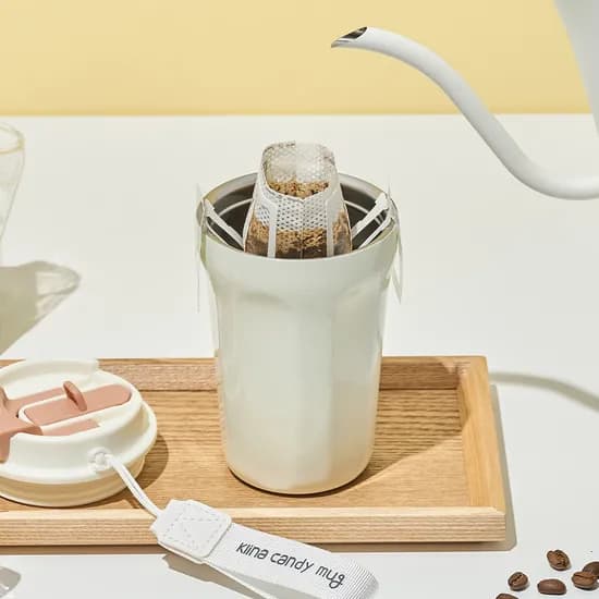 클리나 빨대 텀블러 보온보냉 스텐 캔디머그 텀블러 380ml, 크림라떼