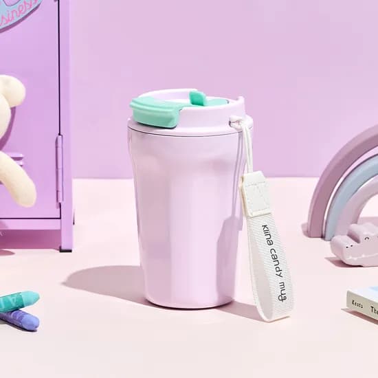 클리나 빨대 텀블러 보온보냉 스텐 캔디머그 텀블러 380ml, 퍼플민트