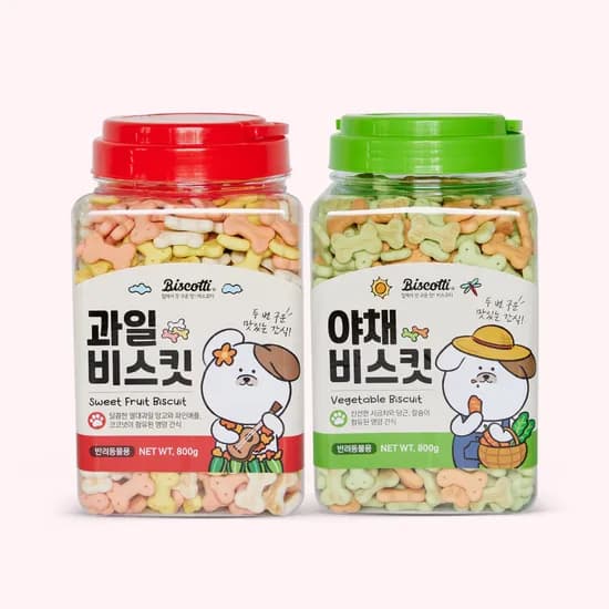 비스코티 강아지 쿠키 비스켓 뻥튀기 애견과자 야채+과일 800g 2개