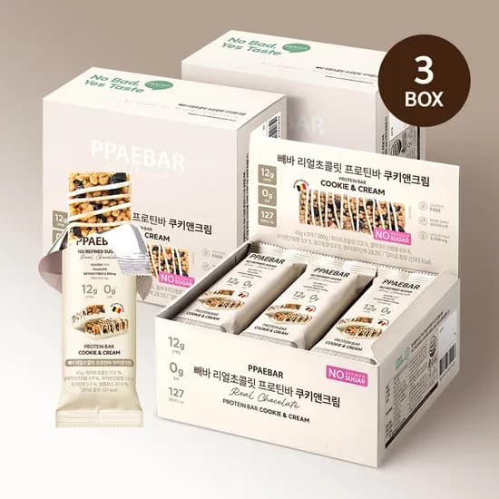 저당 단백질바 빼바 리얼초콜릿 프로틴바 쿠앤크, 9개입, 3개