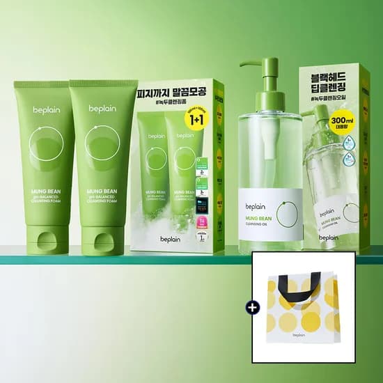비플레인 녹두 약산성 클렌징폼 100ml 2개 외 녹두 클렌징 오일 300ml