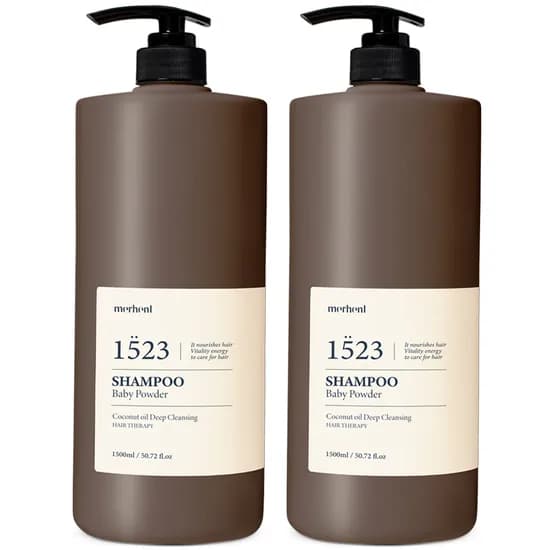 1+1 메르헨트 코코넛오일 딥클렌징 대용량 샴푸 베이비파우더향 1.5L 두피 약산성 퍼퓸