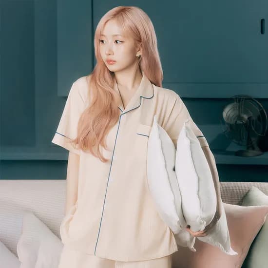 실크핏 클린 반팔 파자마 카라 커플 잠옷 세트 여름 홈웨어 남녀공용