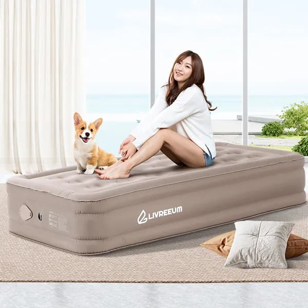 자동충전에어매트 메트 경량 공기침대 텐트 휴대용매트리스 패브릭 싱글 40cm 베이지