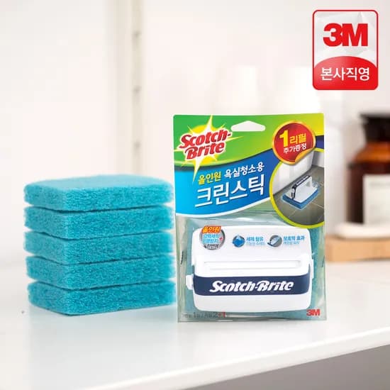 3M 스카치브라이트 올인원 욕실청소용 크린스틱 핸들 + 리필 12+3입