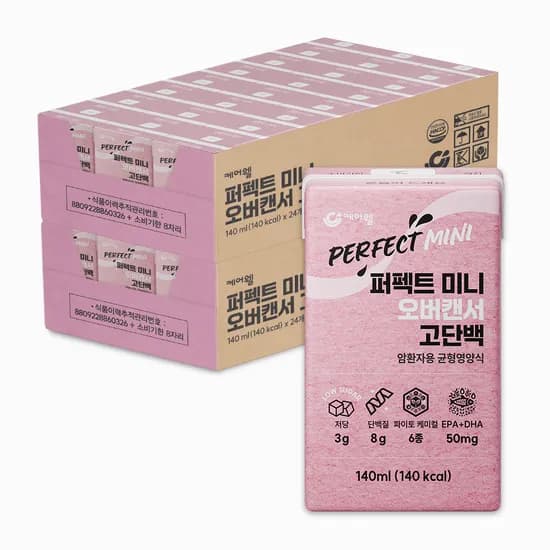 케어웰 퍼펙트 미니 오버캔서 균형영양식 환자식영양 노인영양식 영양음료 140ml, 48개