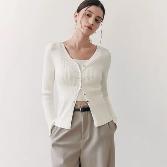 골지 나시 & 가디건 니트 세트 RIBBED SLEEVELESS CARDIGAN SET / IVORY