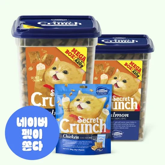 캣템 시크릿크런치 고양이과자 비스켓 연어 420g 2개+치킨 200g