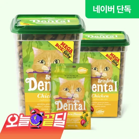 캣템 고양이 이빨과자 치석제거간식 스피루리나 덴탈 치킨 500g 2개