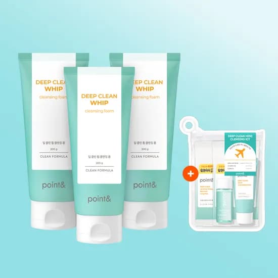 포인트앤 딥 클린 휩 클렌징폼 / 약알칼리성 수부지 모공 세안제 200ml, 3개