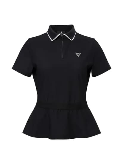 와이드앵글 여성 TO 밑단 셔링 폴로 티셔츠 Black WWM25211Z1