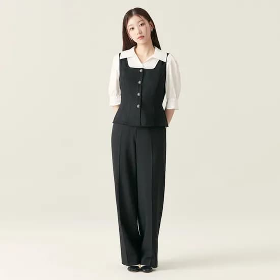 로엠 린넨라이크 세미와이드 밴딩슬랙스 RMTWF24R13
