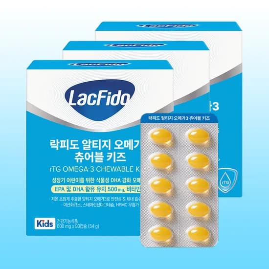 락피도 rTG 오메가3 츄어블 키즈 어린이영양제 EPA DHA 비타민E 90캡슐 3개