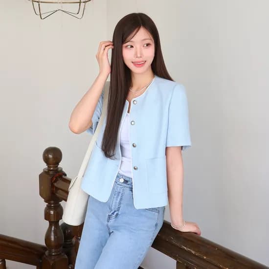 로엠 올데이 칼라리스 트위드 반팔 자켓 RMJKG25R99