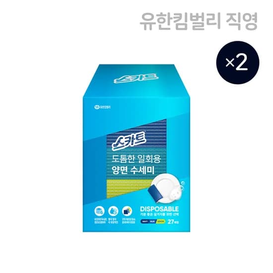스카트 도톰한 6겹 일회용 양면 수세미 27매, 2개
