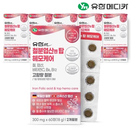 유한메디카 고함량 철분 엽산 엔 탑 헤모케어 60정 6개