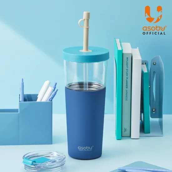 아소부 2IN1 마리나 빨대 텀블러 845ml, 파스텔블루