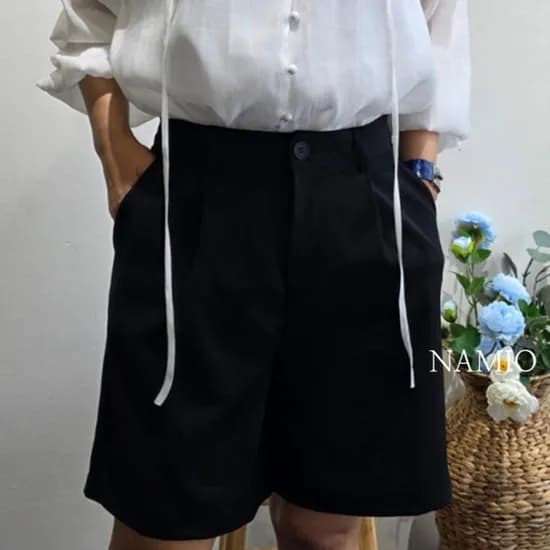 버뮤다 반바지 핀턱 하이웨스트 정장 4부 여름 팬츠