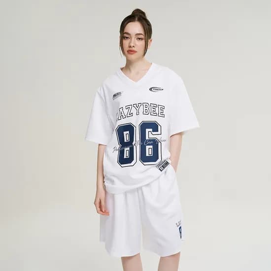 여성 남자 럭비져지 오버핏 반팔 세트 버뮤다팬츠 헬스복 운동복 트레이닝복 화이트