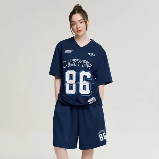 여성 남자 럭비져지 오버핏 반팔 세트 버뮤다팬츠 헬스복 운동복 트레이닝복 네이비