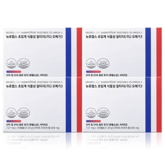 뉴로랩스 알티지 오메가3 rTG 초임계 식물성 오메가쓰리 고함량 임산부 30캡슐, 4개