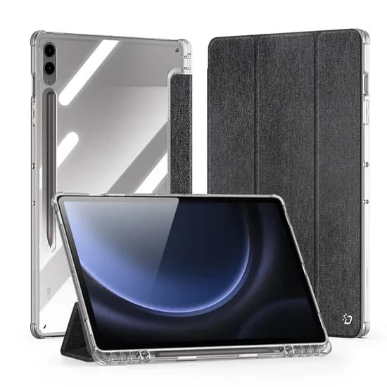 갤럭시탭 S9 FE 플러스 케이스 투명 스마트 커버 S펜 수납 유니드 블랙, 탭 S9 FE+/S9+