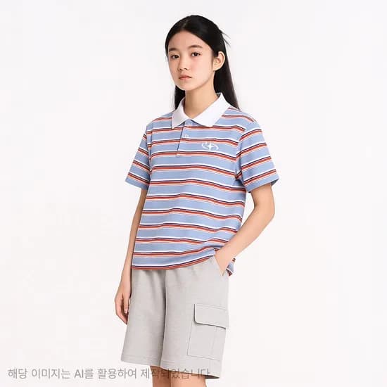 더데이걸 핀 스트라이프 카라 반팔티 TGMA25501 14,900원