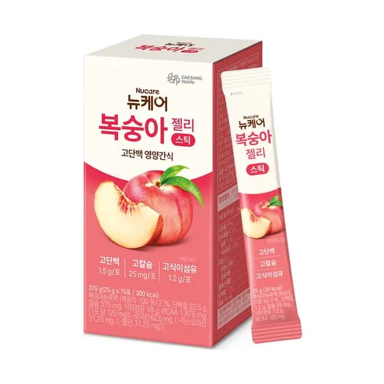 뉴케어 복숭아 젤리 스틱 고단백 영양간식 25g 15개