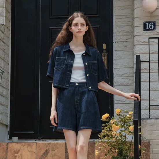 썸머 데님 반팔 셔츠 SUMMER DENIM SHORT SLEEVE SHIRT / INDIGO