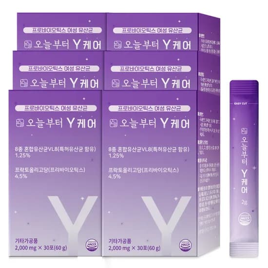 Y케어 질 유산균 프로바이오틱스 유래 장 건강 30포 6개