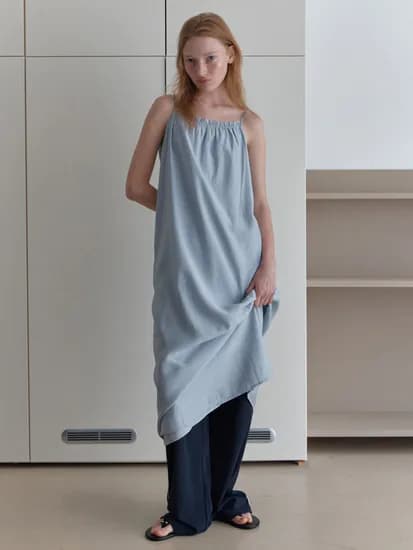 SHIRRING SLEEVELESS DRESS_LIGHT GRAY