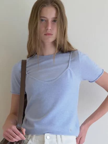 BUSTIER OVERLAY KNIT TOP_SKYBLUE