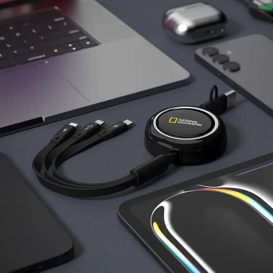 내셔널지오그래픽 3 in 1 USB 릴케이블 1.2M(블랙)