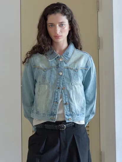 TOPSTITCH DETAIL DENIM JACKET_BLUE