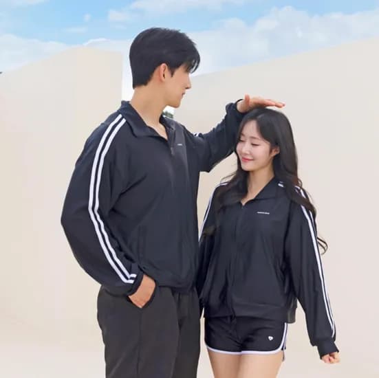 크라시앙 자외선차단 특대형 커플 집업 래쉬가드 빅사이즈 루즈핏 긴팔 수영복 세트
