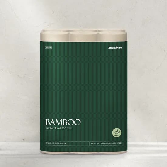 대나무 키친타올 먼지없는 무표백 키친타월 도톰한 미트페이퍼 대용량 12롤 200매 1팩