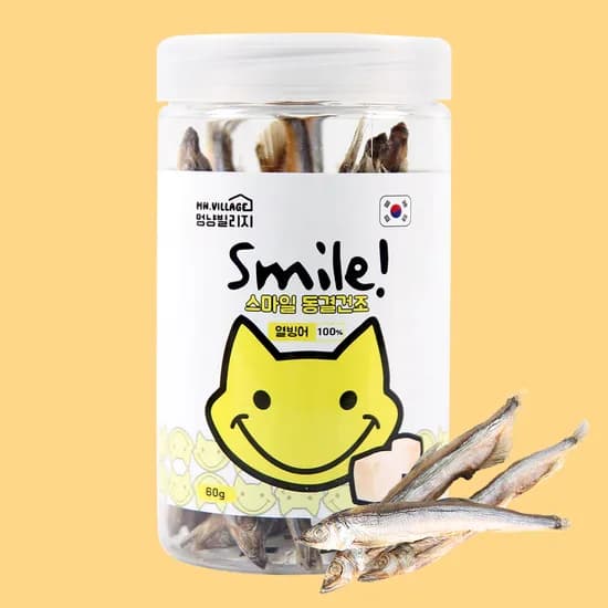 멍냥빌리지 스마일 고양이 동결건조 간식 고양이 열빙어 트릿, 60g, 1개