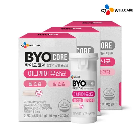 CJ 바이오코어 질 건강 이너케어 유산균 리스펙타 기능성 여성 건강 30캡슐, 3개
