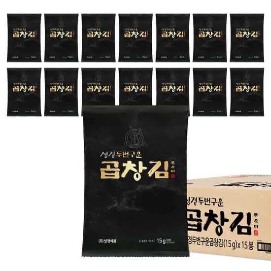지도표 성경김 두번구운 무조미 곱창김 곱창돌김 전장 구운 맛있는 돌김 15g, 15개