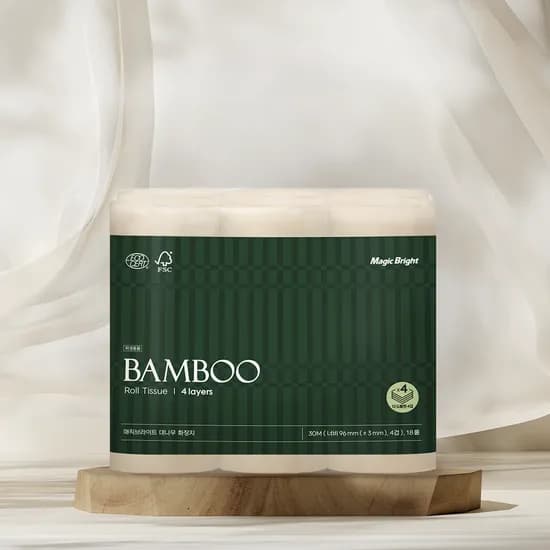 BAMBOO 4겹 대나무휴지 먼지없는 뱀부 화장지 물에잘녹는 무형광 30m 18롤 1팩