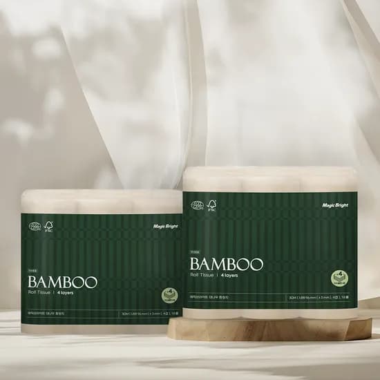 BAMBOO 4겹 대나무휴지 먼지없는 뱀부 화장지 물에잘녹는 무형광 30m 18롤 2팩