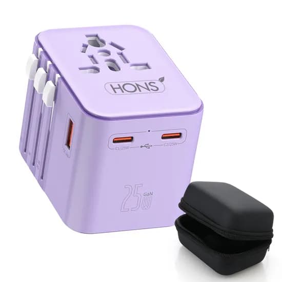 혼스 해외 여행용 PD25W GaN 초고속 2500W 멀티 어댑터 HSTA-25W3 퍼플