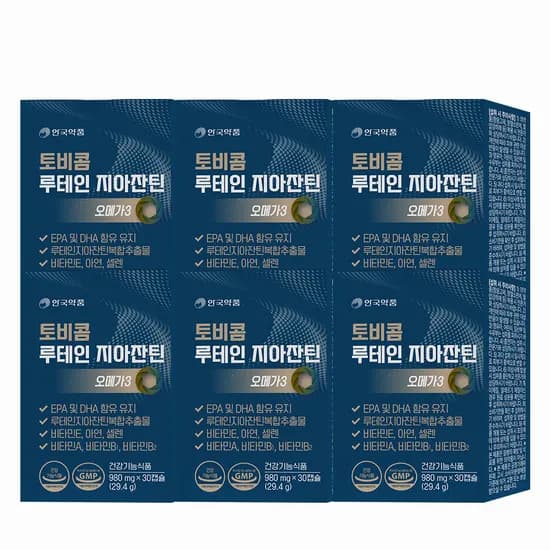 안국약품 토비콤 루테인 지아잔틴 오메가3 눈 건조 케어 30캡슐, 6개