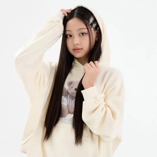 큐티 크림 박시 후드