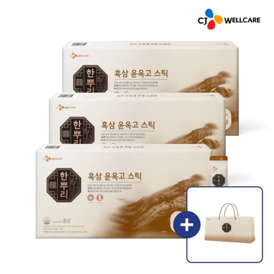CJ 한뿌리 흑삼 윤옥고 스틱 면역 / 활력/ 피로개선/ 항산화  선물세트 3박스 총 90포[쇼핑백 포함]