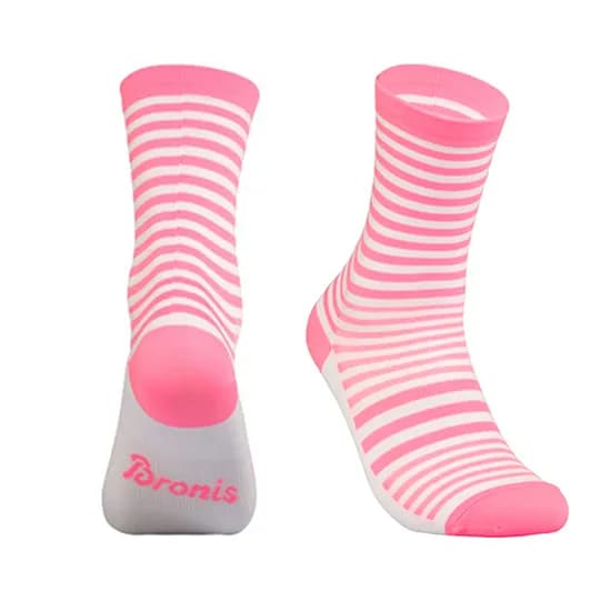 브로니스 클래식 스포츠 자전거 라이딩 사이클링 양말 네온 스트라이프 핑크, S2 260-275mm