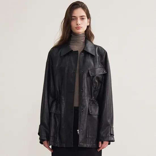 faux leather field jacket black