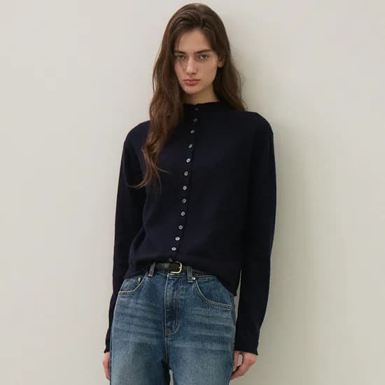 high-neck button-up knit cardigan navy 84,000원