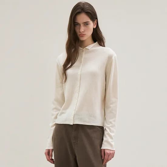 high-neck button-up knit cardigan ivory