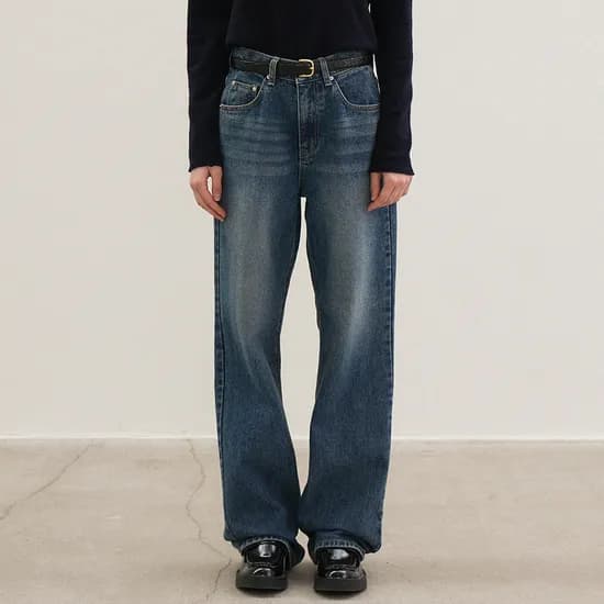 straight-fit denim pants (blue)
